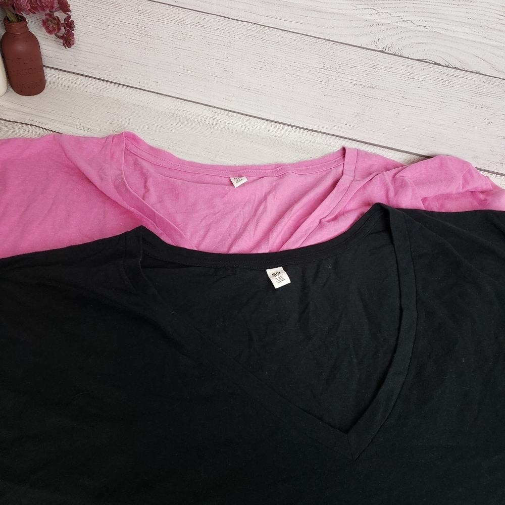 BP. Brass Plum Nordstrom Private Label 2pk Black Pink v‎ Neck Tee Women's 4X